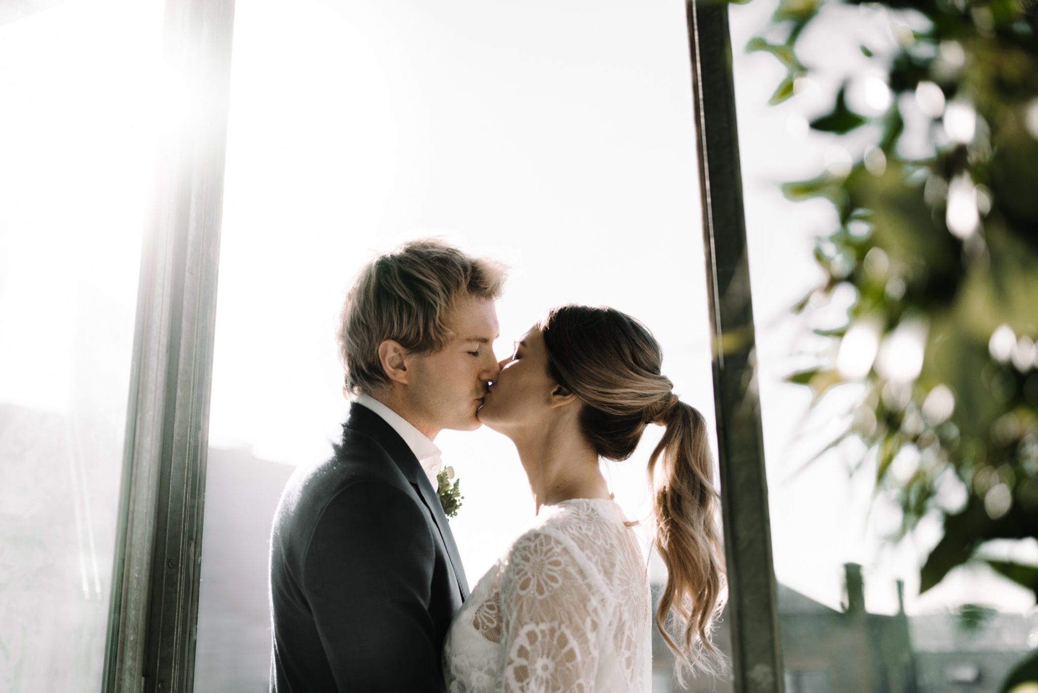 Wedding couple kissing