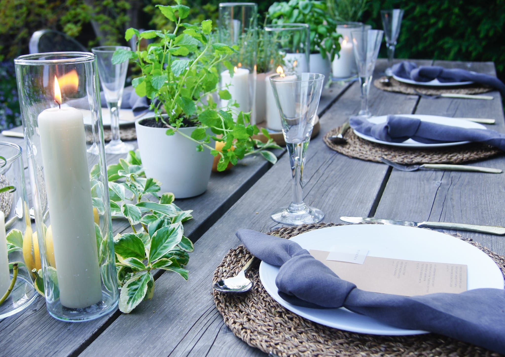 Grey and herbs table styling