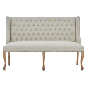 2 seat natural linen bench sofa for hire