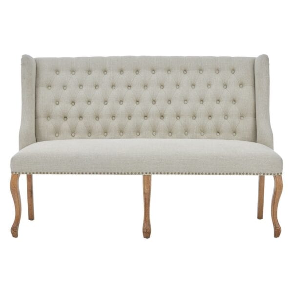 2 seat natural linen bench sofa for hire