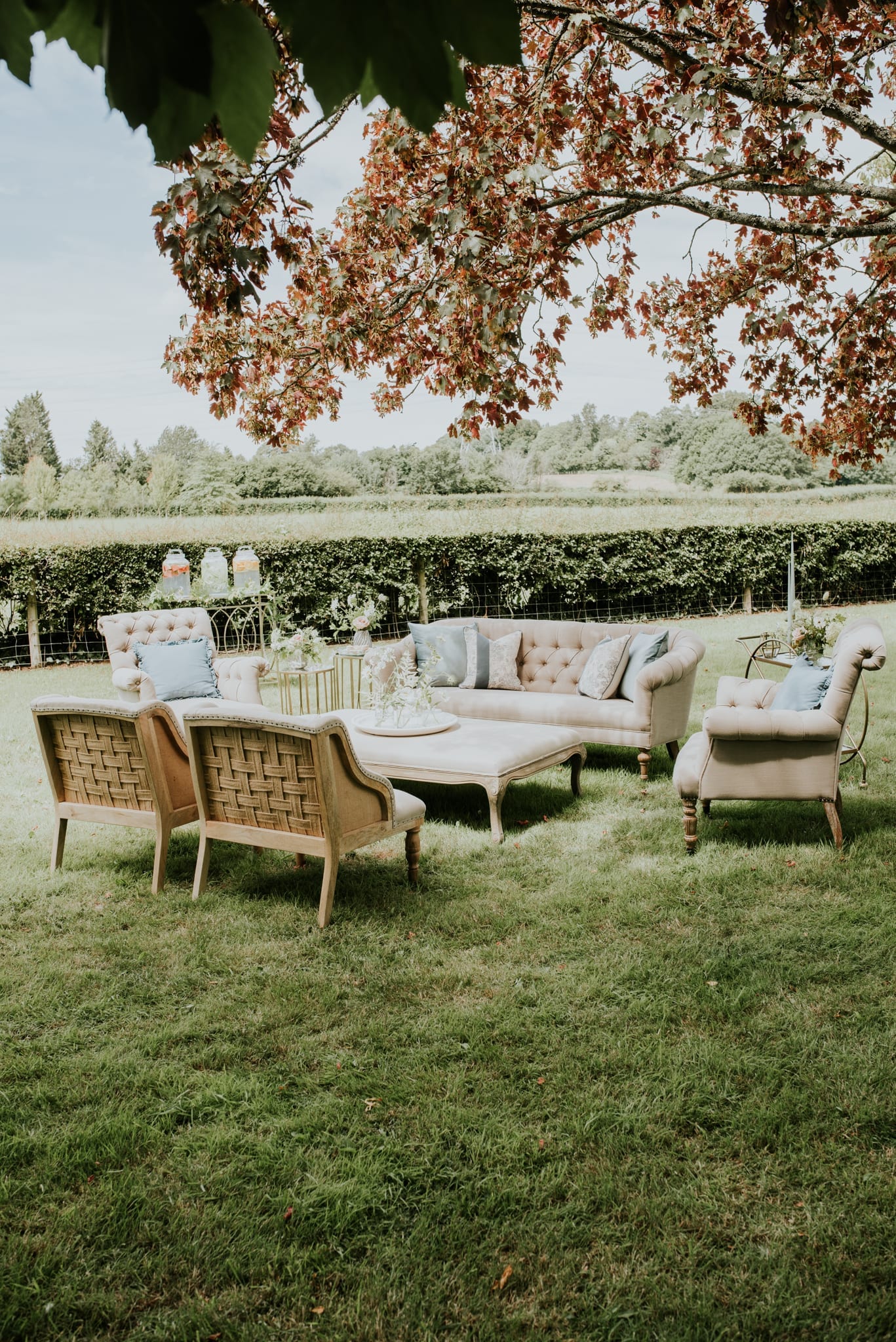 English country garden lounge wedding setting